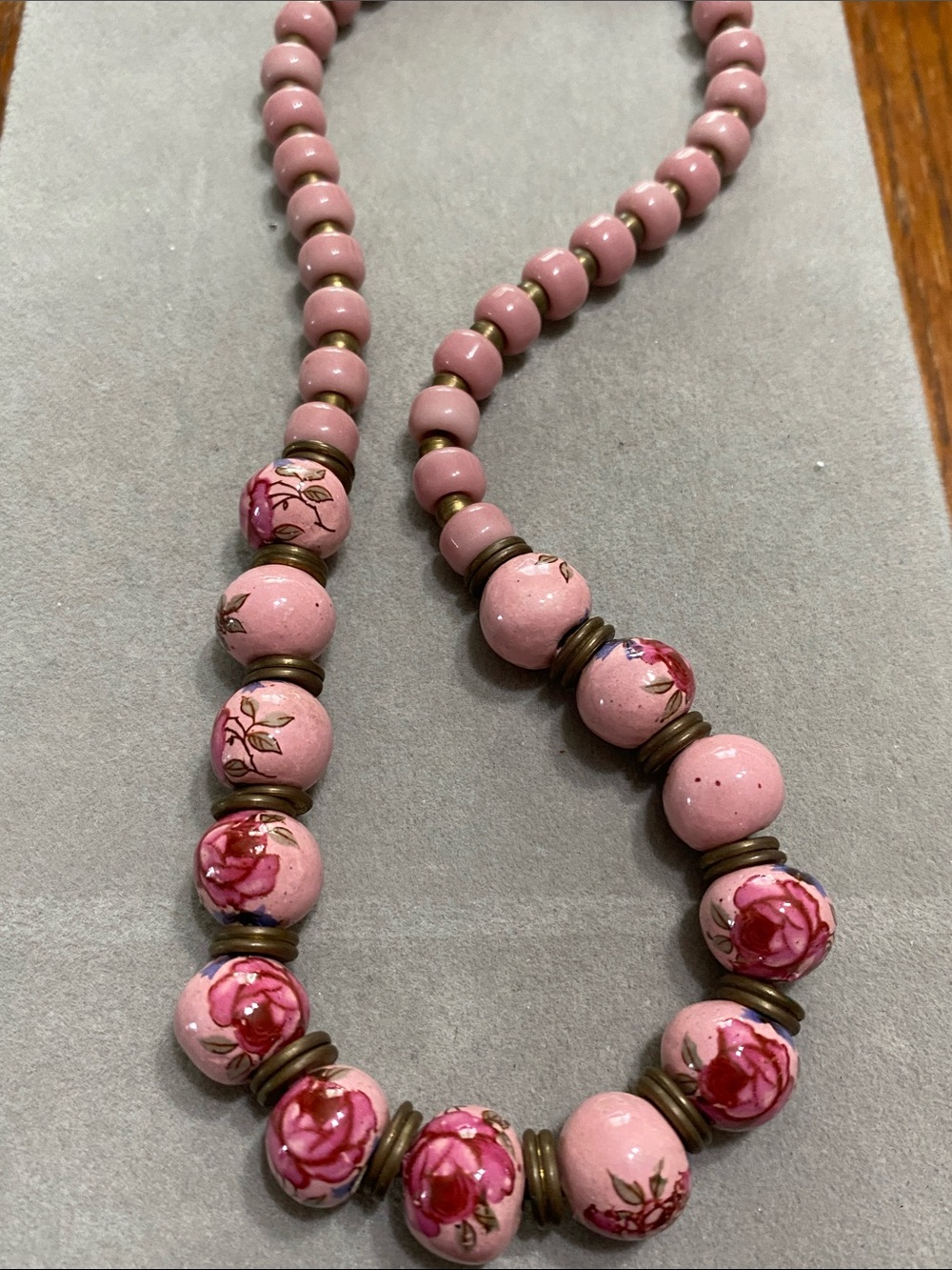 VTG Pink Porcelain Floral Bead Necklace - Picture 5 of 5